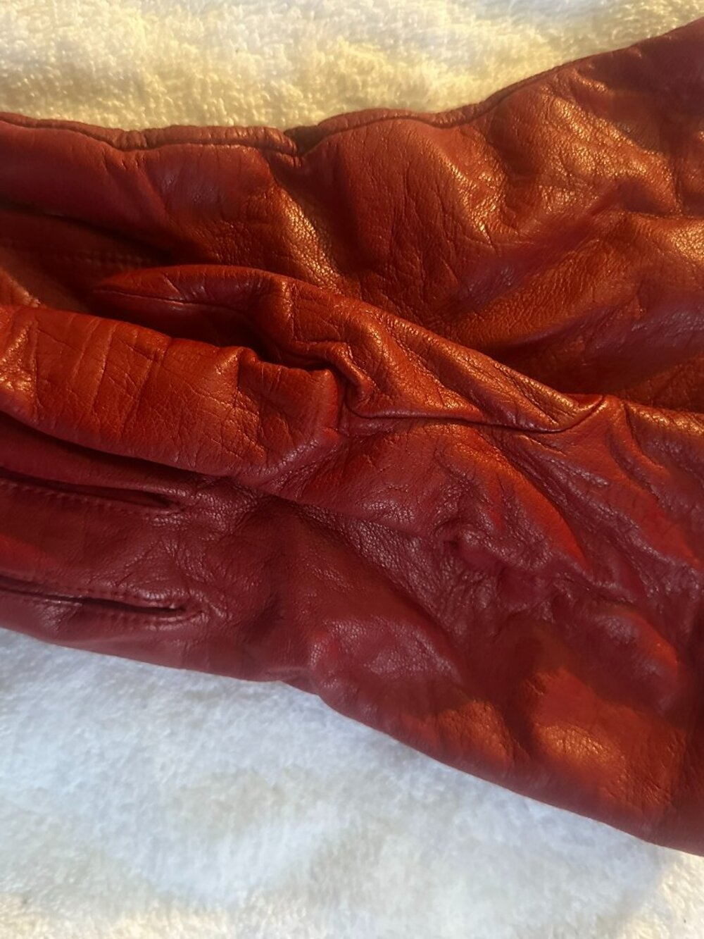 Women's Red Leather Gloves, Size 7 1/2